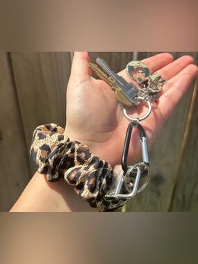 Leopard Print Scrunchie Keychain with Carabiner